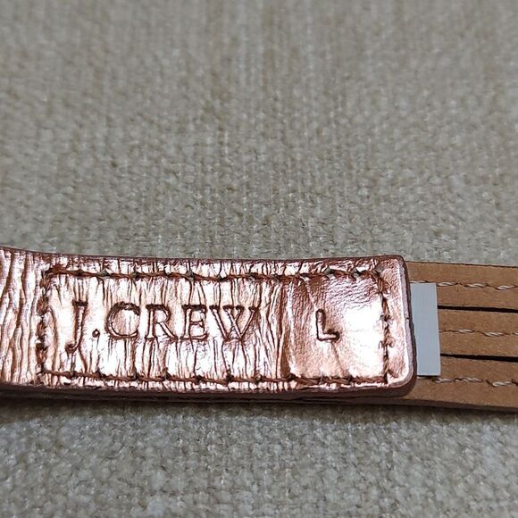 J. Crew Skinny Metallic Copper Leather Belt Square Brass Tone Buckle Size Large - Picture 3 of 10